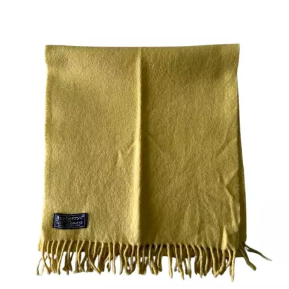 Burberrys Authentic Scarf Yellow 100% Cashmere Unisex Scarf Made In England - Picture 3 of 7